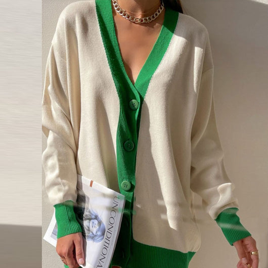 Cardigan Suelto de Cuello V y Botón Simple - Image 15