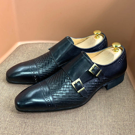 Zapatos Monk Elegantes de Cuero Azul para Hombre - Doble Hebilla Premium - Image 4