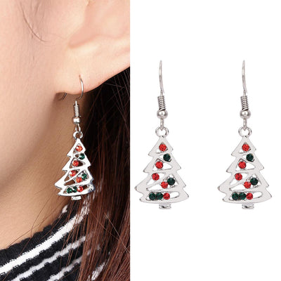 Aretes Navideños de Árbol de Cristal Rojo - Pendientes de Moda para Mujer