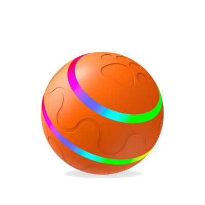 Orange pet wicked ball toy with colorful LED lights and a yellow paw-shaped remote control. - Image 7