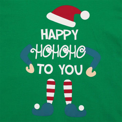 Matching green and red Christmas parent-child pajama set with 'Happy Hohoho To You' elf print tops and striped pants. - Image 2