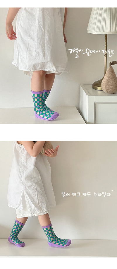 Calcetines Infantiles Verano Cuadros a Cuadros Estilo Coreano - Image 18