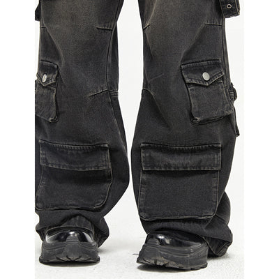 Pantalones Vaqueros Vintage de Pierna Ancha con Múltiples Bolsillos para Hombre - Image 9