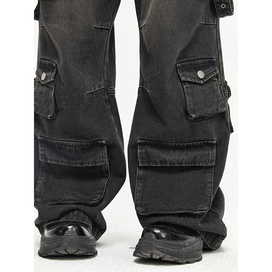 Pantalones Vaqueros Vintage de Pierna Ancha con Múltiples Bolsillos para Hombre - Image 9