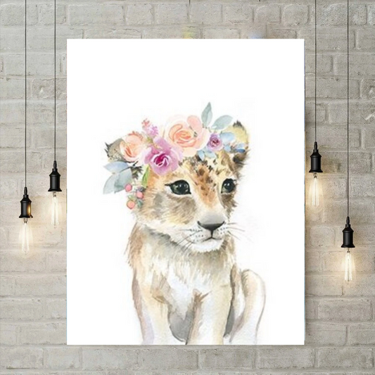 Pintura de Diamantes 5D - Leopardo con Corona Floral