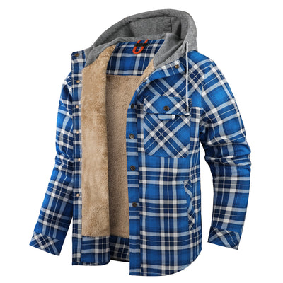 Chaqueta Acolchada Térmica a Cuadros con Capucha y Forro Polar para Hombre - Image 9
