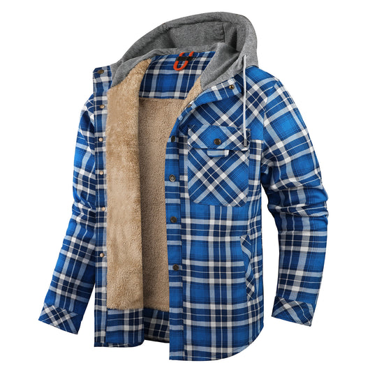 Chaqueta Acolchada Térmica a Cuadros con Capucha y Forro Polar para Hombre - Image 9
