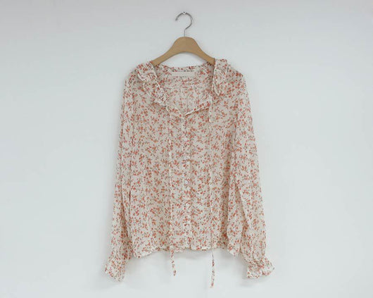 Blusa Larga de Gasa con Volantes Florales y Mangas Largas para Mujer - Image 2