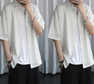 Camisa Manga Corta Hombre Rayas Negra Elegante - Image 22