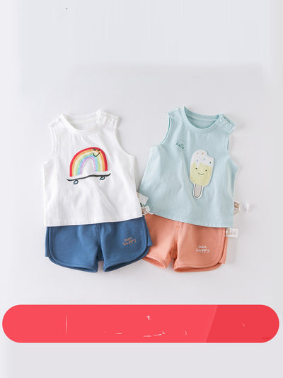 Conjunto infantil de dos piezas: chaleco y shorts con diseño de caricaturas - Image 3