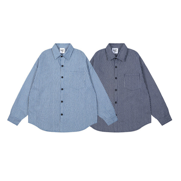 Camisa Suelta de Rayas Verticales y Manga Larga para Hombre