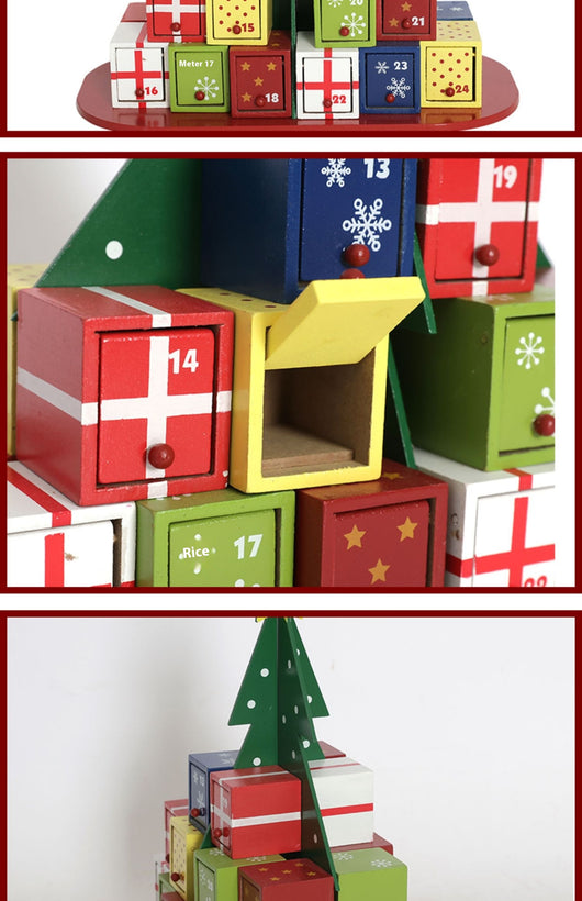 Calendario de Adviento Navideño de Madera con Caja de Dulces y Ornamento - Image 12