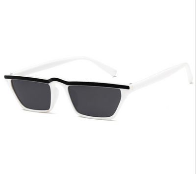 White flat top sunglasses with dark square lenses and a black accent line along the top of the frame. - Image 11