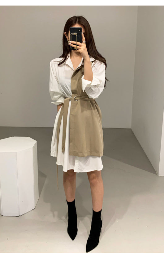 Vestido Camisa Manga Larga con Cintura Contrastante - Image 9