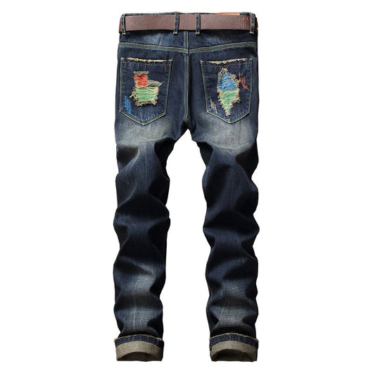 Pantalones Vaqueros Rotos Rectos Estilo Urbano Europeo Americano para Hombre - Image 5
