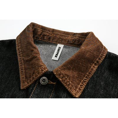 Chaqueta Denim Negra Retro Suelta para Hombre - Estilo Workwear Casual - Image 4