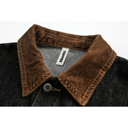 Chaqueta Denim Negra Retro Suelta para Hombre - Estilo Workwear Casual - Image 4