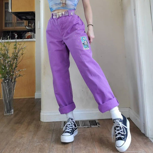 Jeans Morados Holgados de Cintura Media para Mujer