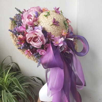 Sombrero de Paja Púrpura con Flor para Mujer - Estilo Raffia - Image 34