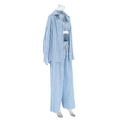 Conjunto de 3 Piezas Y2K Mujer: Top Rayado, Camisa Manga Larga y Pantalón Elástico - Image 11