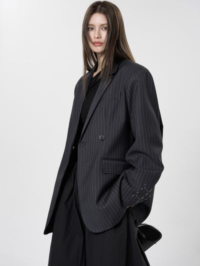 Blazer Casual de Solapa Ancha con Rayas - Silueta Esbelta y Temperamento Refinado - Image 35
