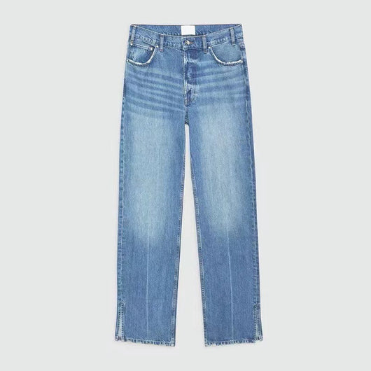 Jeans Rectos Azul Nórdico Cintura Media con Cierre de Botones para Mujer - Image 9