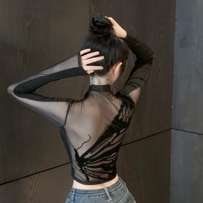 Blusa Chic Primavera-Otoño con Malla y Manga Larga - Image 4
