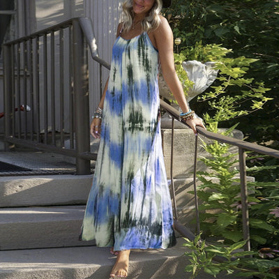 Vestido Slip con Estampado Tie Dye y Rayas para Talla Grande - Image 8