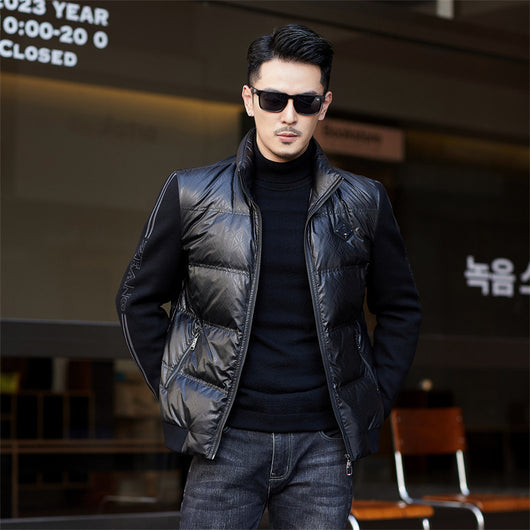 Chaqueta de Plumón para Hombre con Cuello Alzado y Mangas Tejidas - Image 2