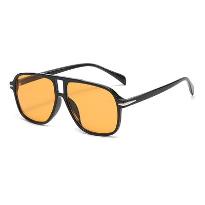 Retro aviator sunglasses with a black full frame and light blue lenses, featuring a double beam design. - Image 6