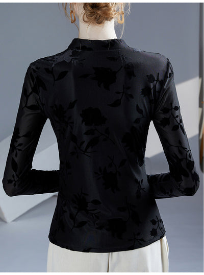 Blusa Base Layer Qipao Ajustada con Cuello Mao y Jacquard - Image 9