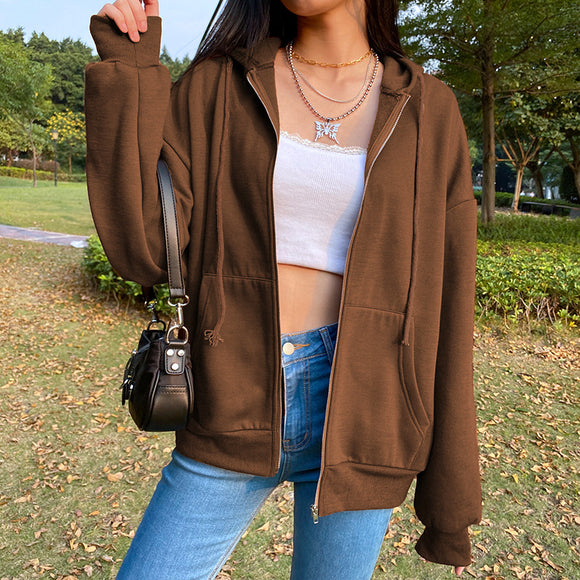 Sudadera Y2K Marrón para Mujer con Cierre - Hoodie Vintage Urbano