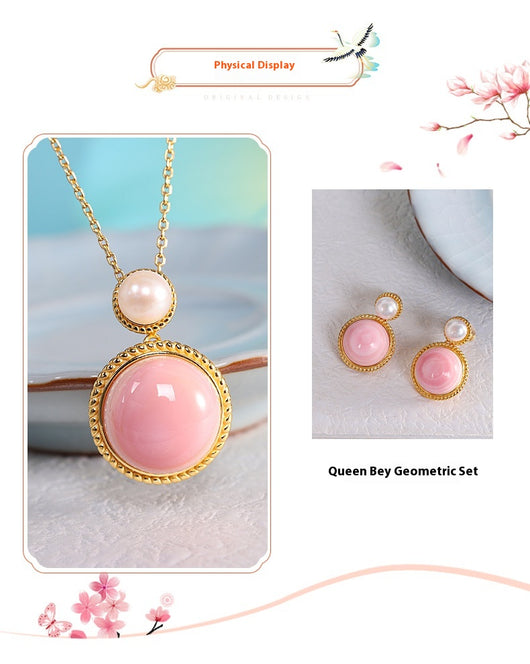 Aretes de Plata S925 con Concha Rosa y Diseño Geométrico Minimalista - Image 16