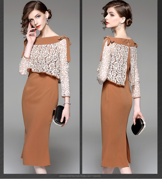 Vestido Otoñal Elegante con Encaje y Falda Sirena Ajustada - Image 5