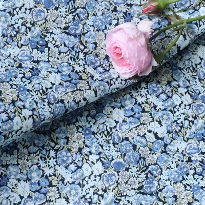 Tela Estampada de Algodón Terciopelo Rosas Azules - 80 Piezas