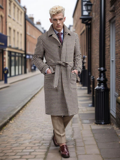 Abrigo de Lana Houndstooth Acolchado para Hombre - Image 9