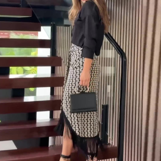 Conjunto Elegante Falda Alta con Blusa de Color Liso para Mujer - Image 3