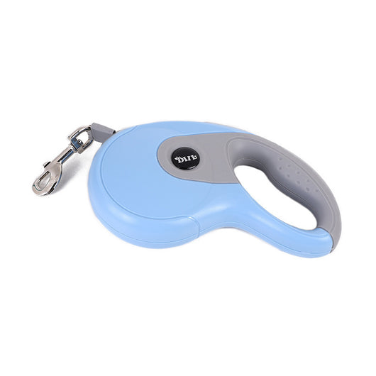 Blue and grey retractable dog leash with a black waste bag dispenser and a silver metal clip. - Image 27