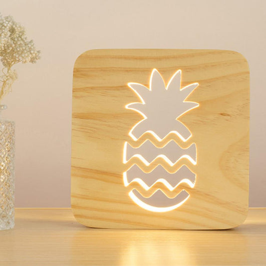Lámpara Nocturna LED Piña de Madera con USB