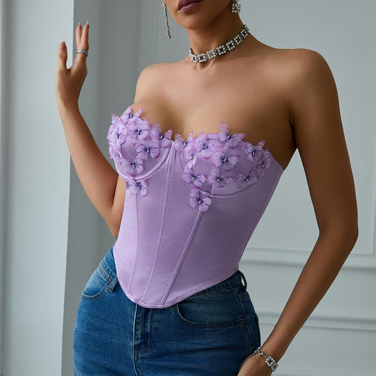 Top Tubo Satinado con Diamantes y Diseño Mariposa - Image 8
