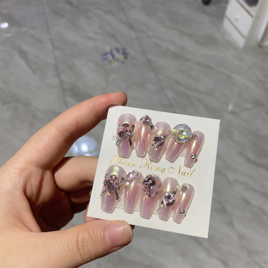 Uñas Postizas con Diamantes de Princesa - Adhesivas y Reutilizables