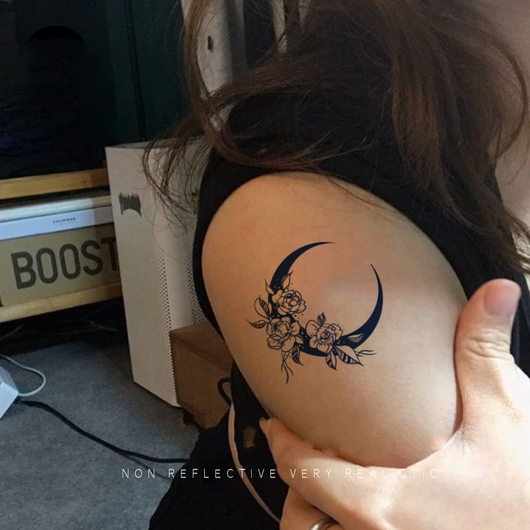 Tatuaje Temporal Flores Luna - Adhesivo Semipermanente Impermeable para Escote - Image 6