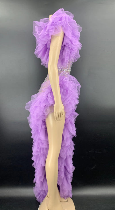 Vestido de Gasa Plisado con Manga Asimétrica y Detalle Diamante - Image 10