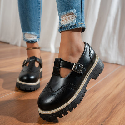 Zapatos de Tacón Retro Británico con Hebilla Calada - Image 4