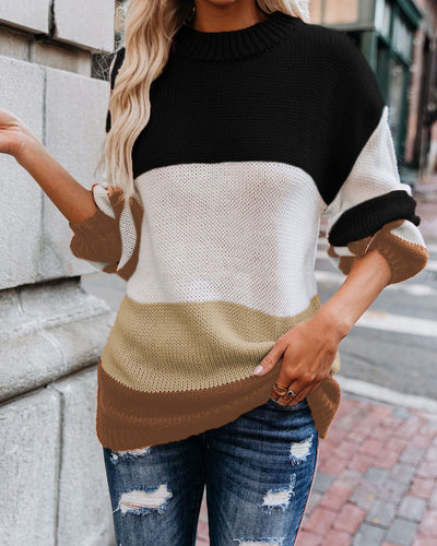 Suéter Tejido de Rayas para Mujer Cuello Redondo Otoño Invierno - Image 14