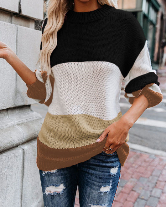 Suéter Tejido de Rayas para Mujer Cuello Redondo Otoño Invierno - Image 14