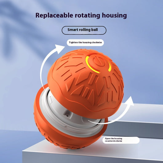 Upgraded blue electric jumping ball for pets with a yellow power button, made of chewable silicone, on a white pedestal. - Image 2
