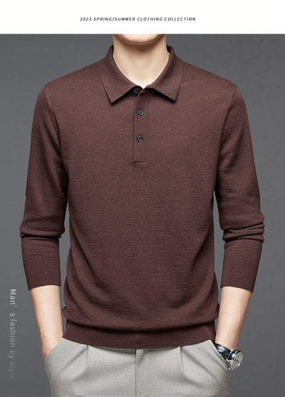 Polo de Lana Fina Merino para Hombre - Camisa de Manga Larga Elegante - Image 37