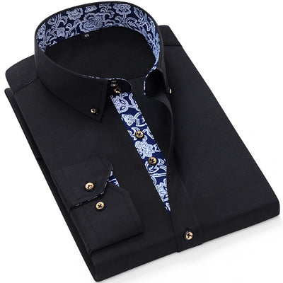 Camisa Business Casual de Manga Larga con Cuello Porcelana Azul y Blanco para Hombre - Image 9