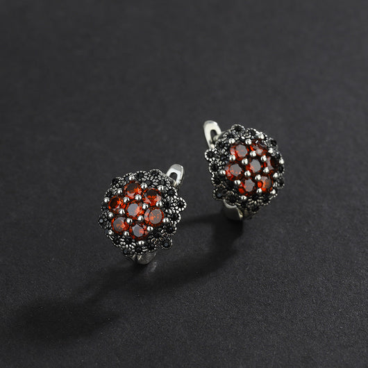Aretes Clip Plata 925 Tailandés Retro con Circón Azul Incrustado